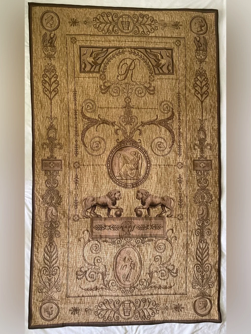 Large Beljen Mills Jacquard Neoclassical Wall Hanging Tapestry Panel